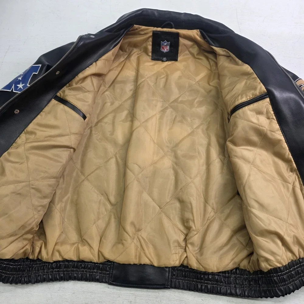 New Orleans Saints Faux Leather Jacket Men's Size L G-III NFL Embroidered Patch